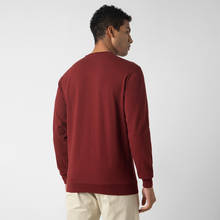 Lounge Crewneck Maroon back on model