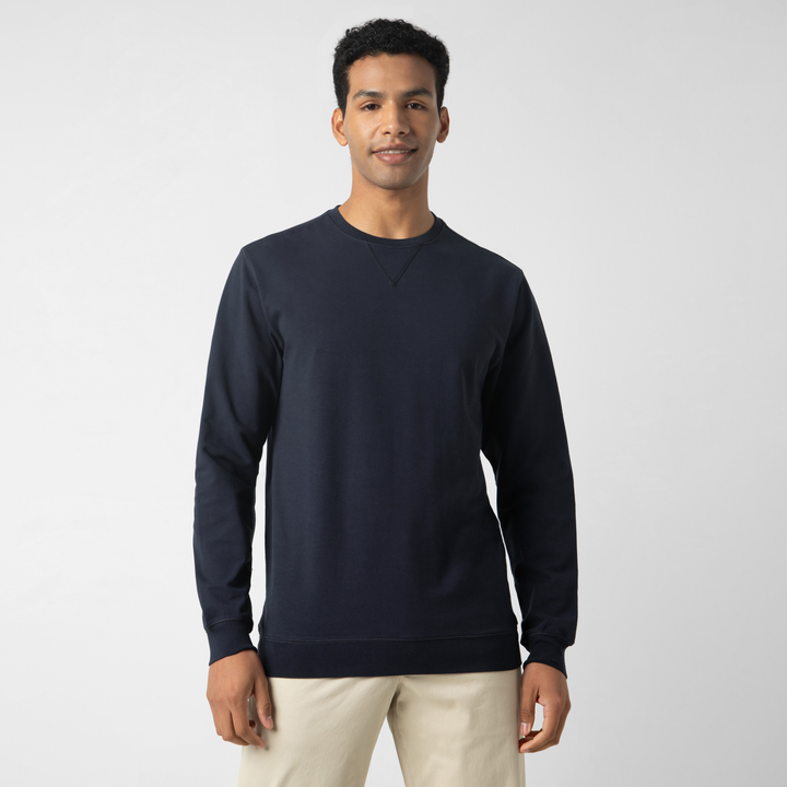 Lounge Crewneck Navy front on model