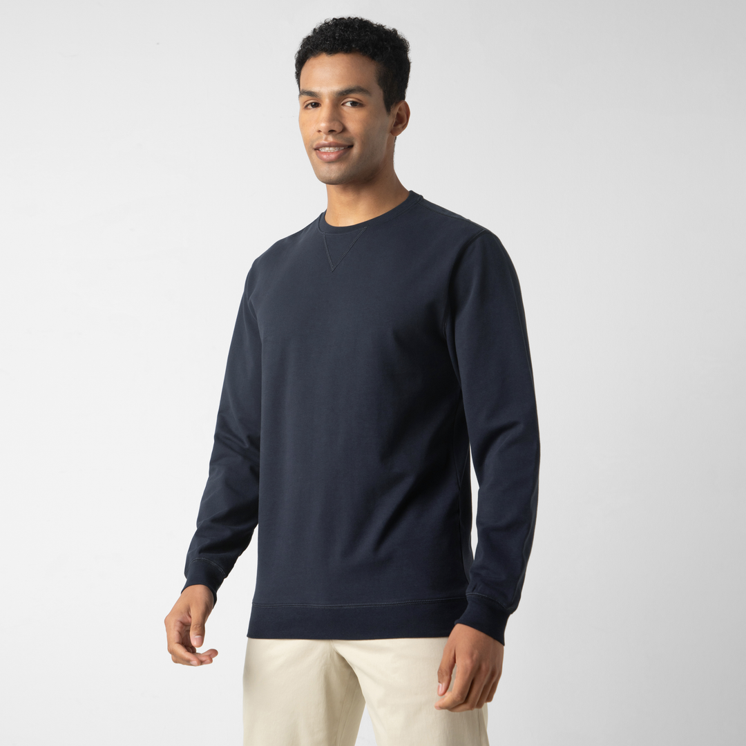 Lounge Crewneck Navy side on model