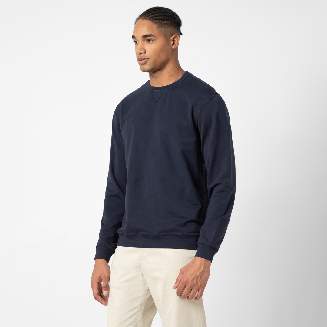 Lounge Crewneck Navy side on model