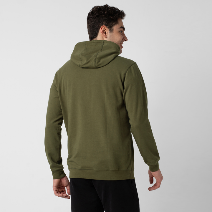 Lounge Hoodie Dark Olive back on model