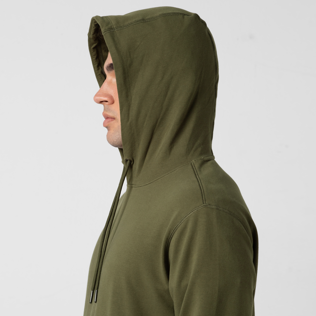 Lounge Hoodie Dark Olive close up hood