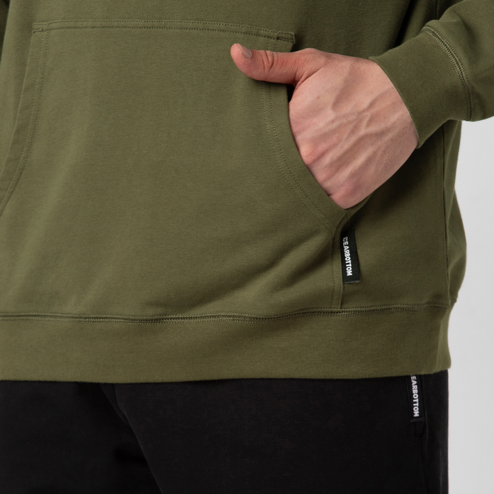 Lounge Hoodie Dark Olive close up pocket