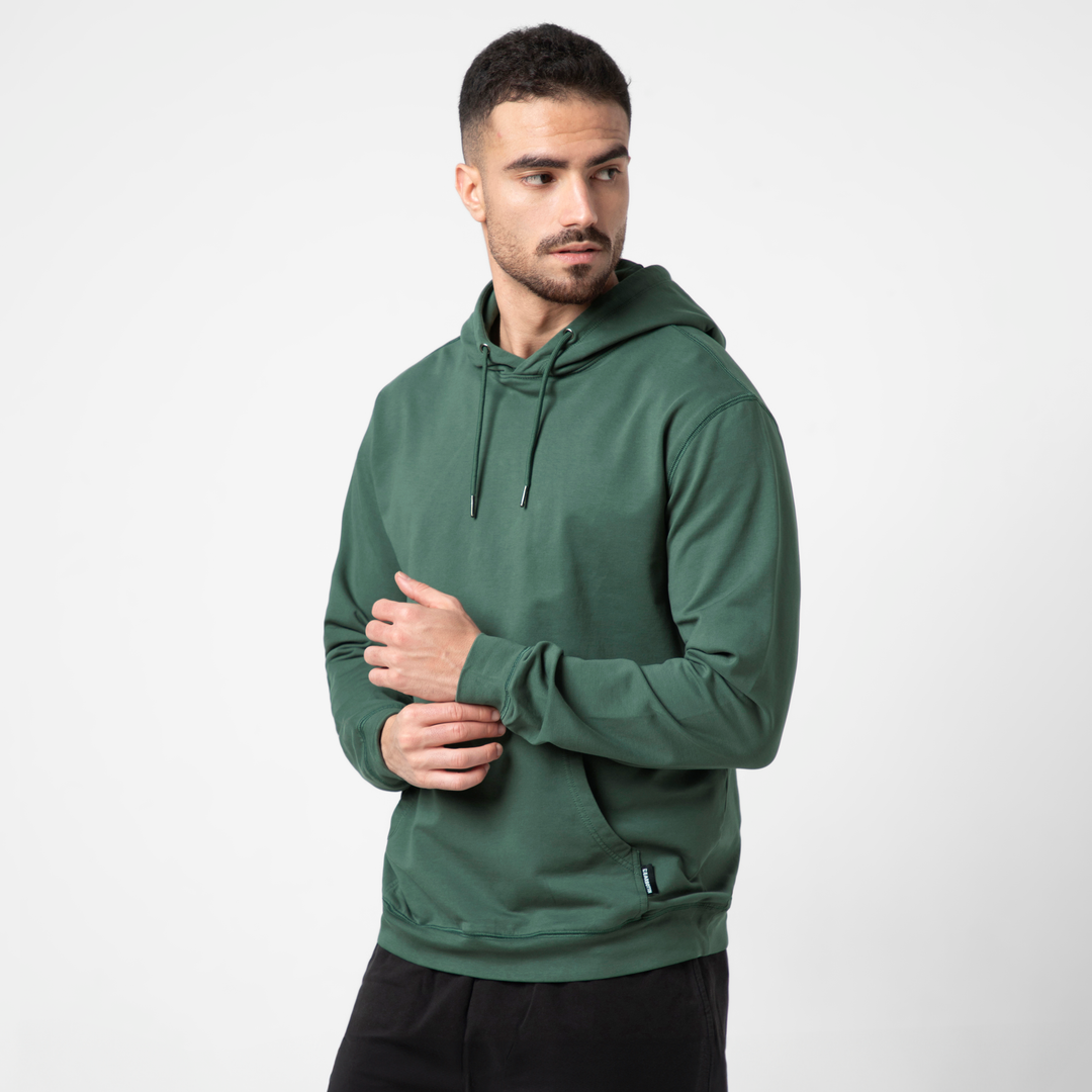 Lounge Hoodie Dark Sage front on model