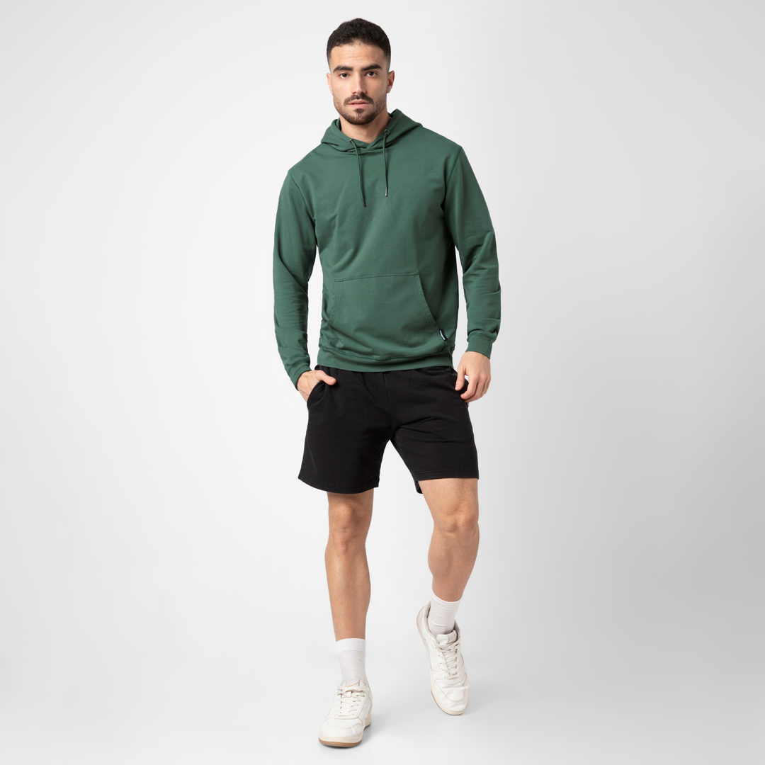 Lounge Hoodie Dark Sage full body on model