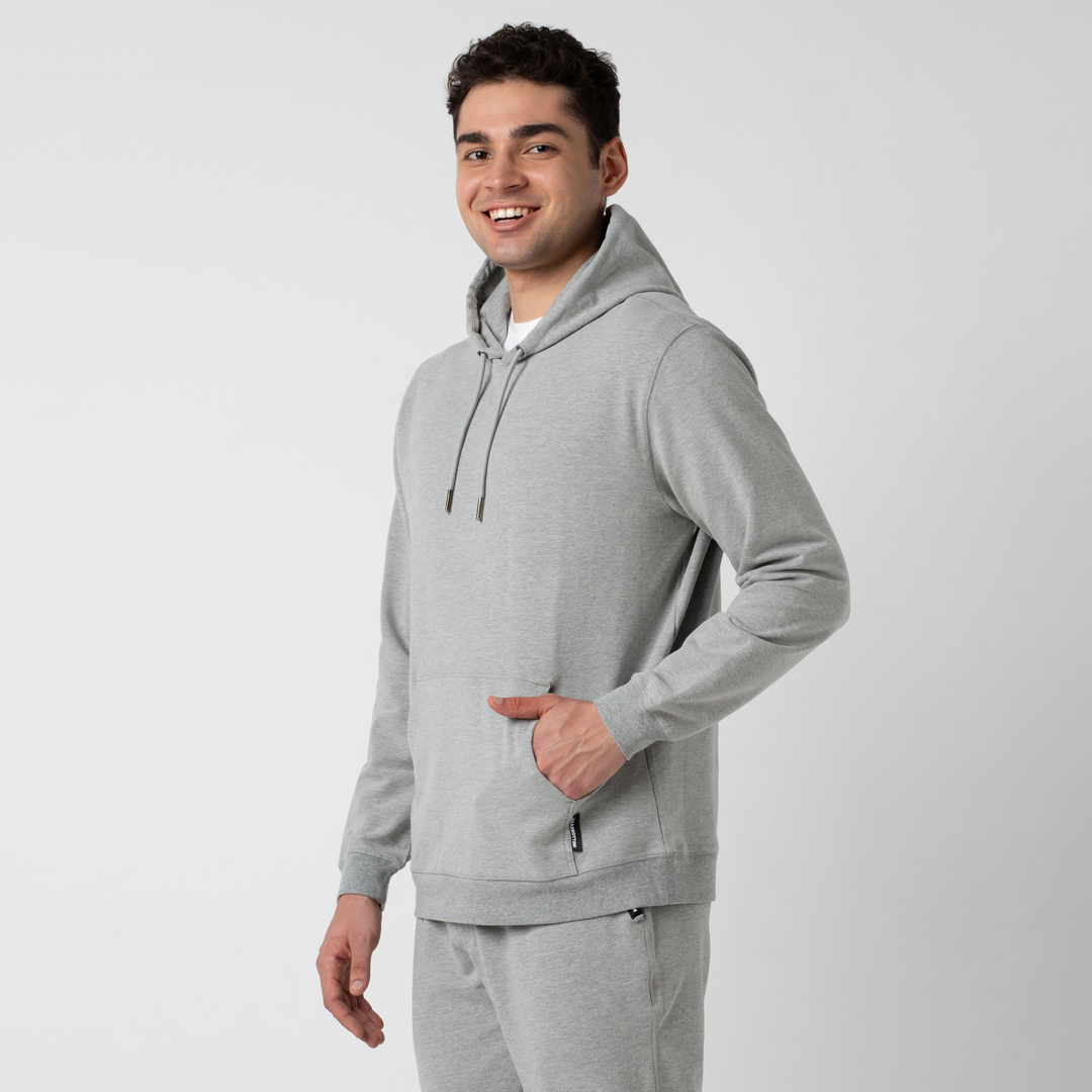 Lounge Hoodie Heather Grey side on model