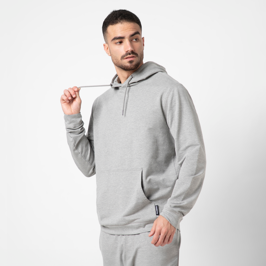 Lounge Hoodie Heather Grey side on model