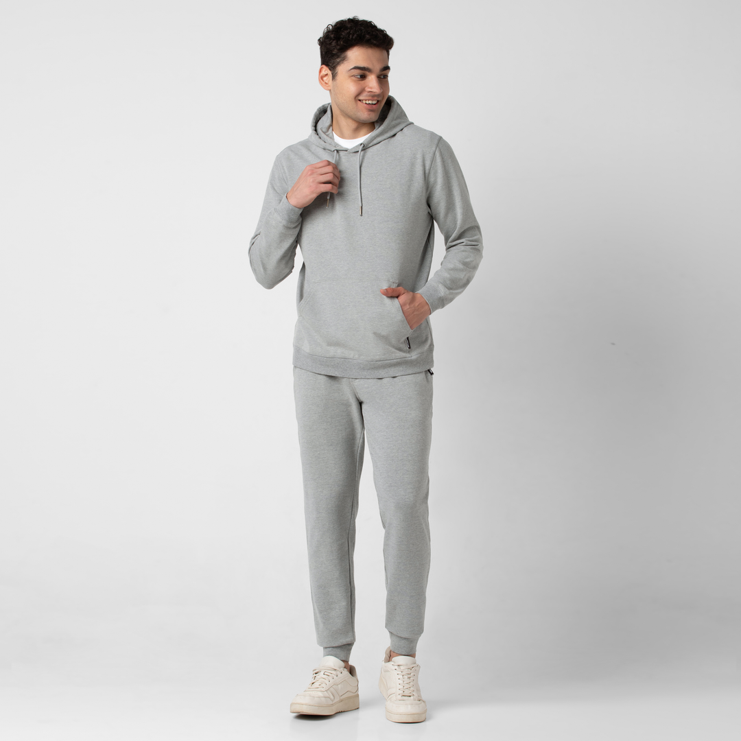 Lounge Hoodie Heather Grey full body on model