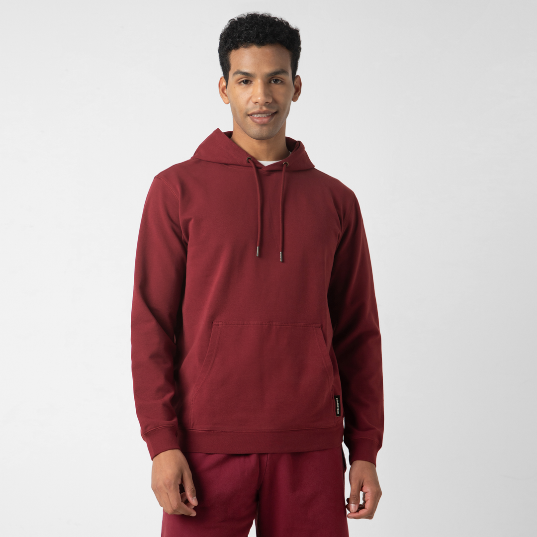 Lounge Hoodie Maroon front on model