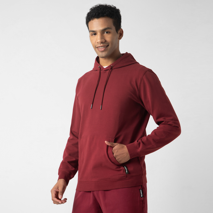 Lounge Hoodie Maroon side on model