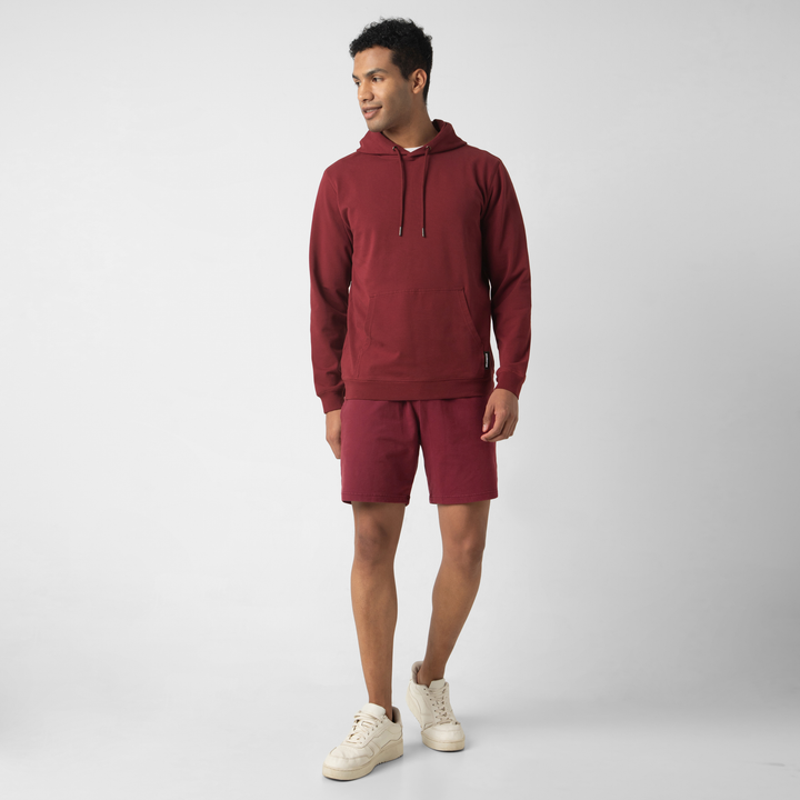 Lounge Hoodie Maroon full body on model