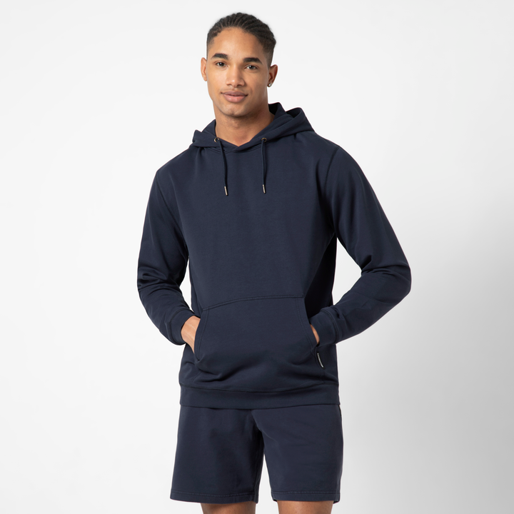 Lounge Hoodie Navy front on model