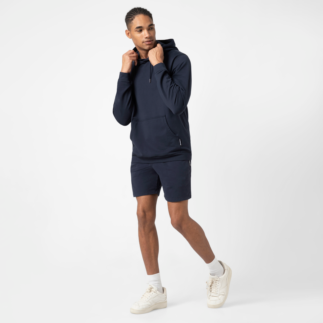 Lounge Hoodie Navy full body on model