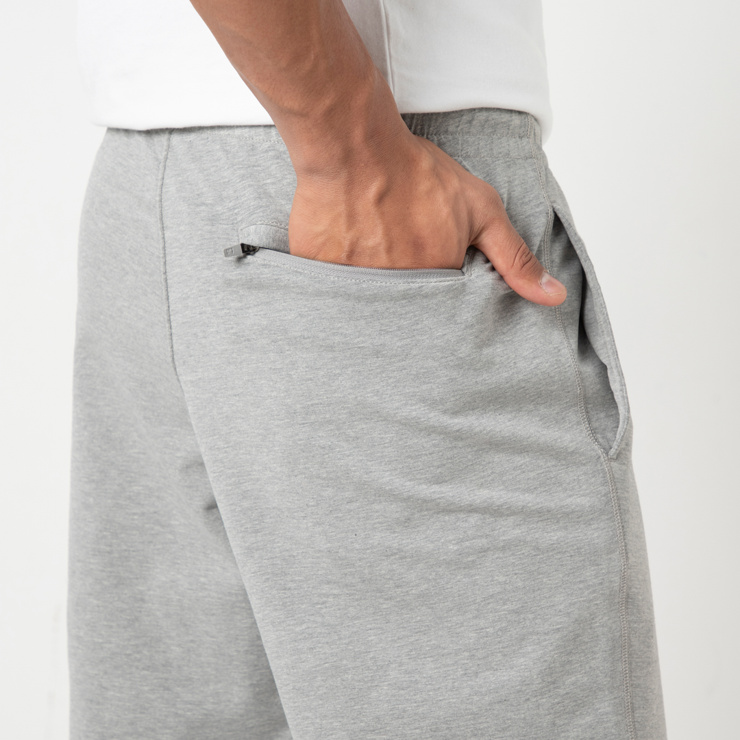 Lounge Jogger Heather Grey close up back zipper pocket on model