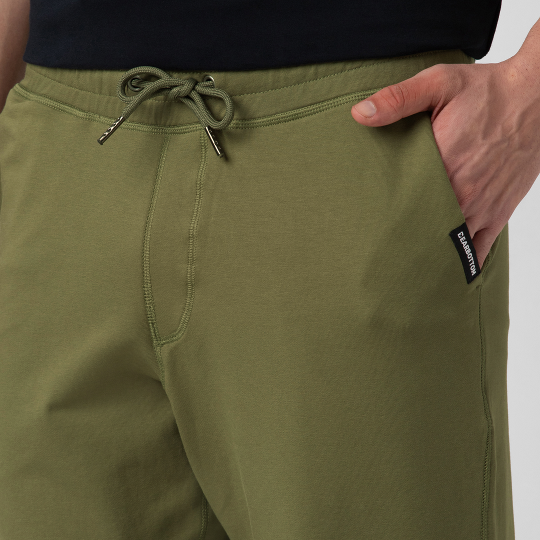 Lounge Jogger Olive close up front on model