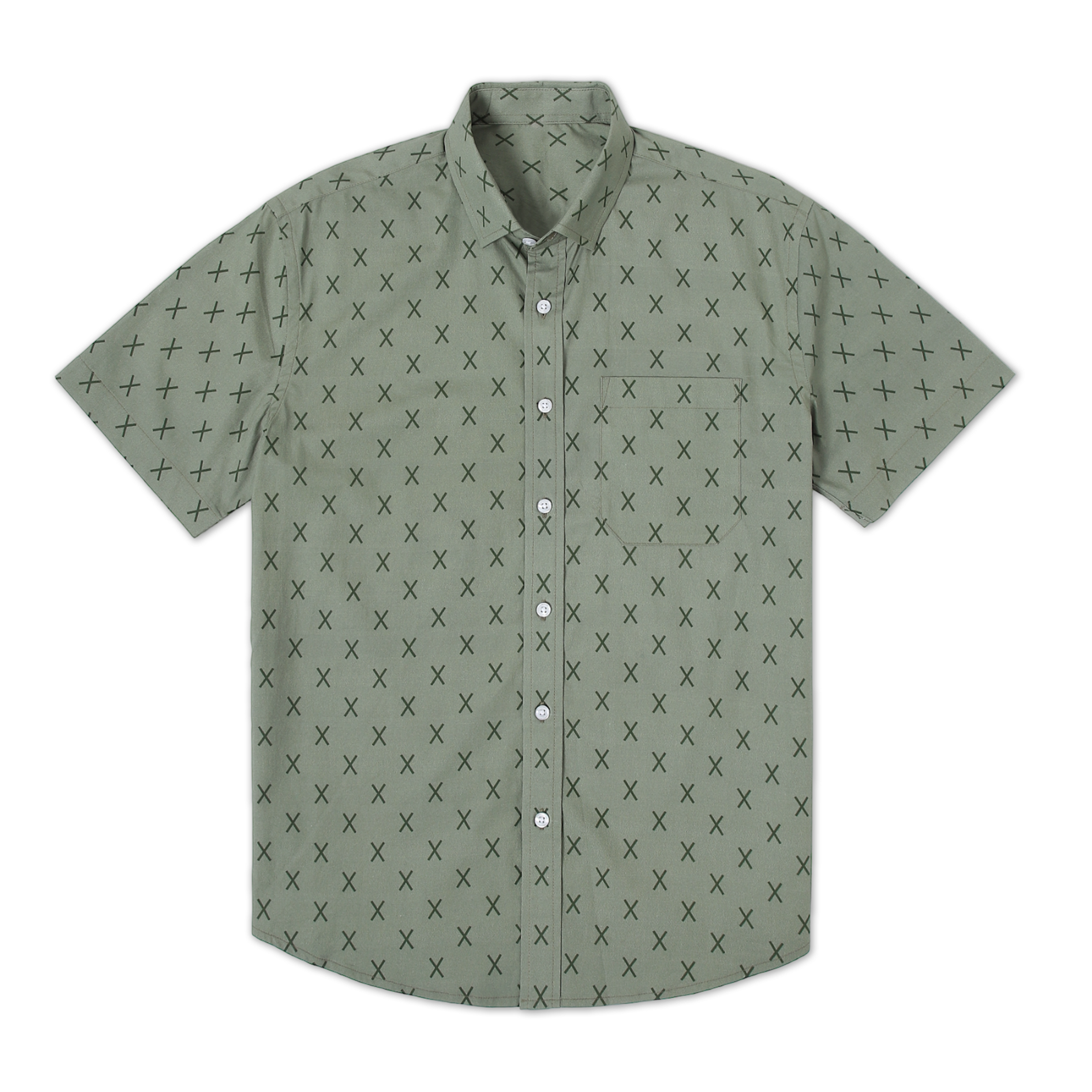 Marina Shirt Crossing front with white buttons, button collar, short sleeves and front left patch pocket