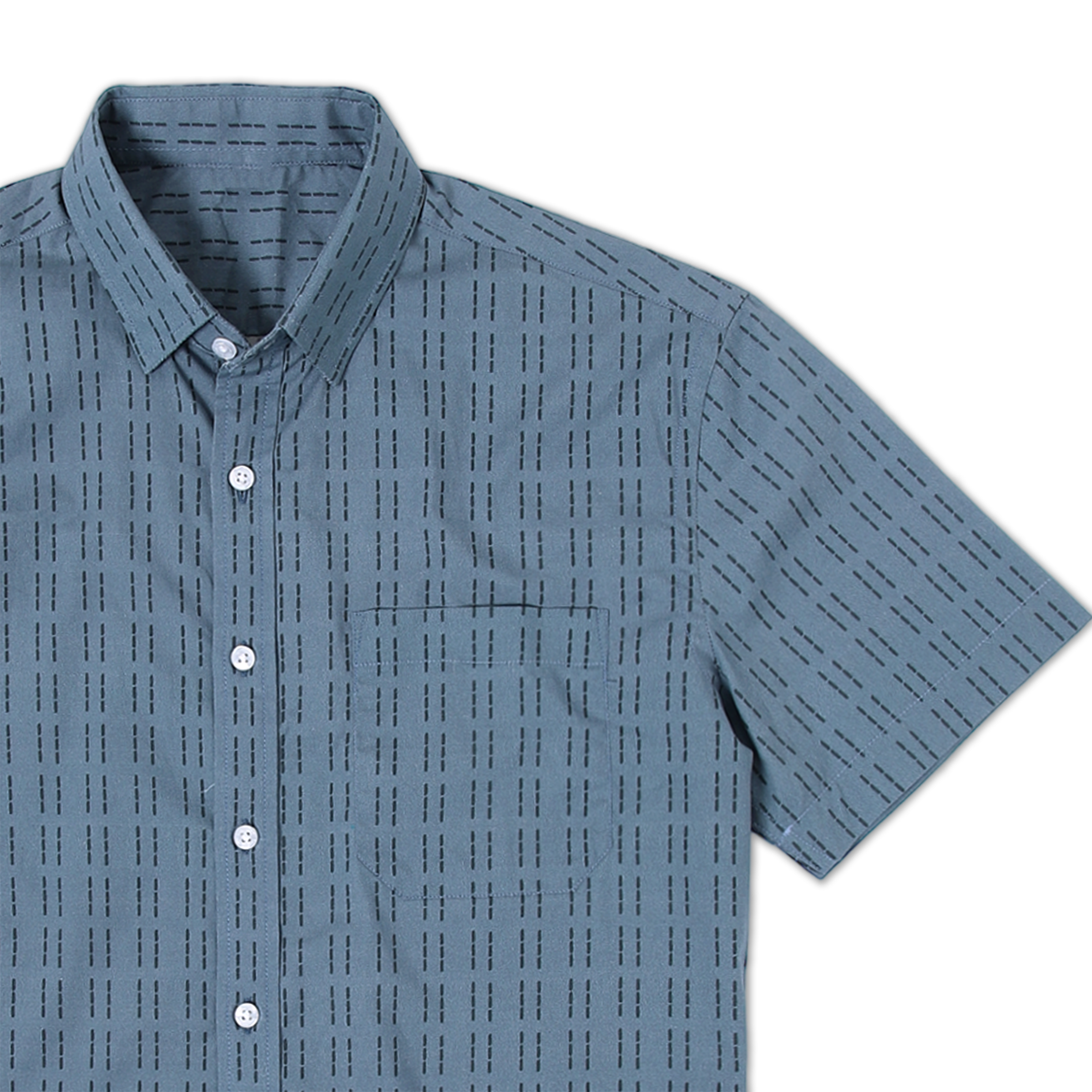 Cabana Shirt Dash Blue close up of collar and left front pocket