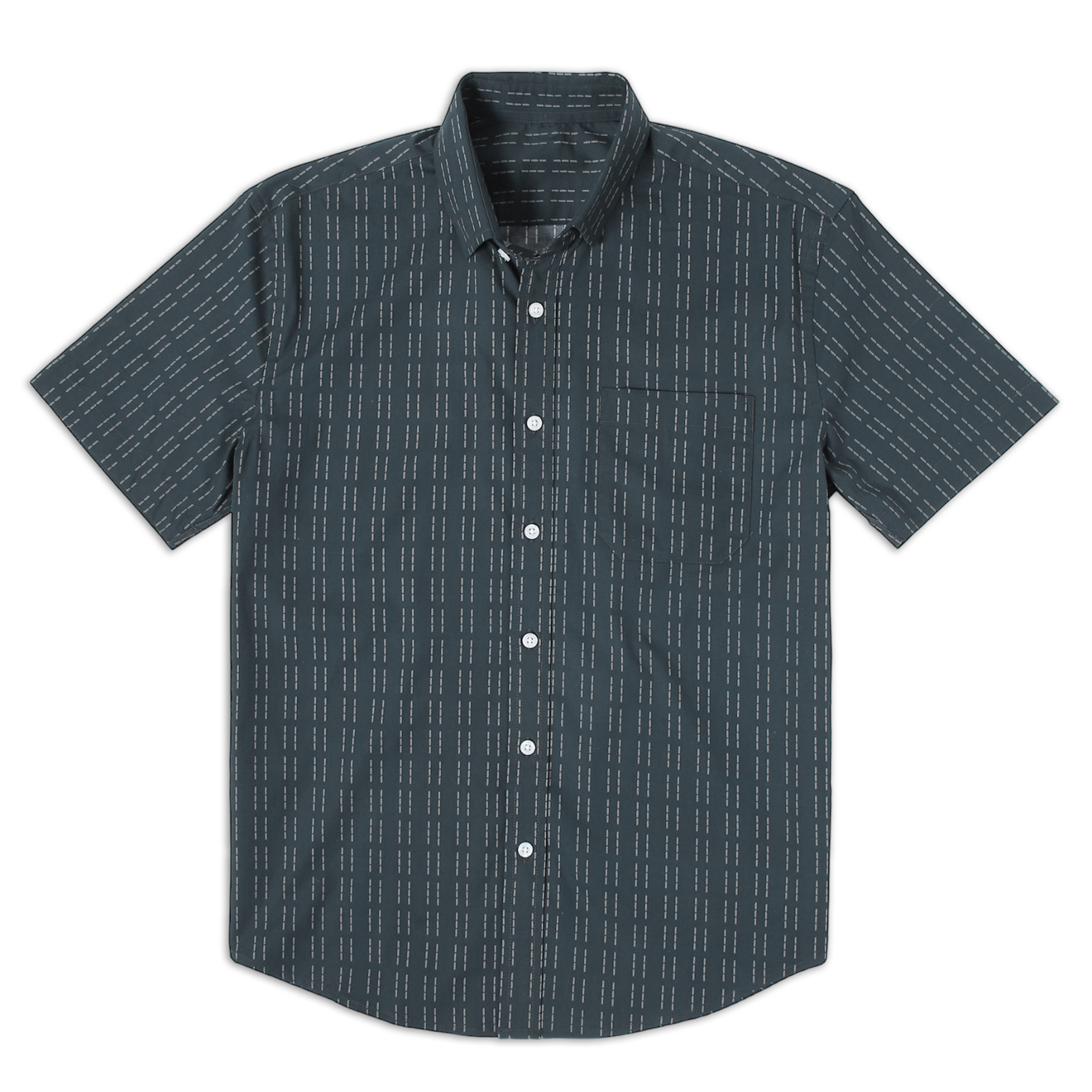 Marina Shirt Coal front with white buttons, button collar, short sleeves and front left patch pocket