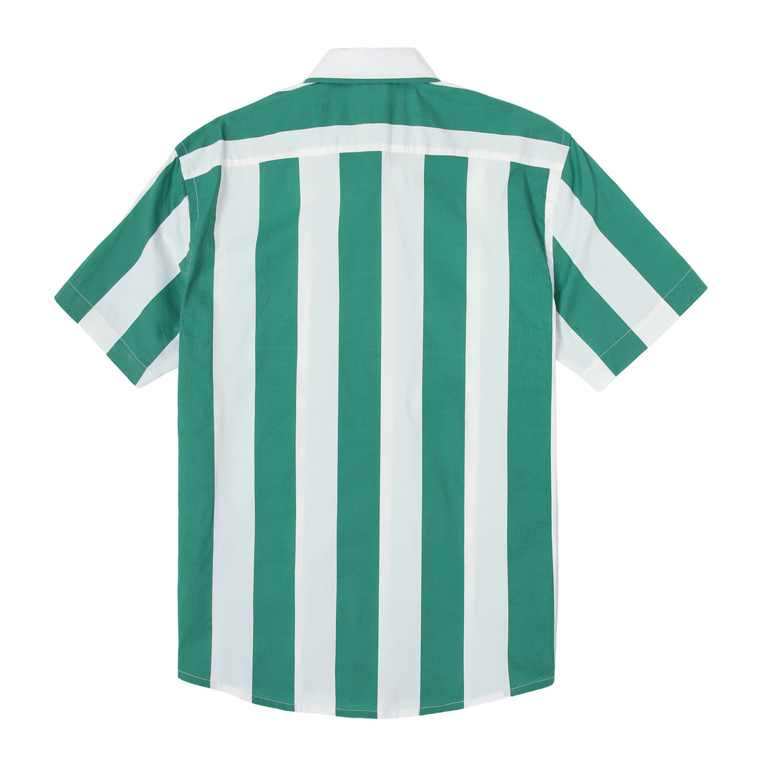 Marina Shirt Green Stripe back with collar and short sleeves