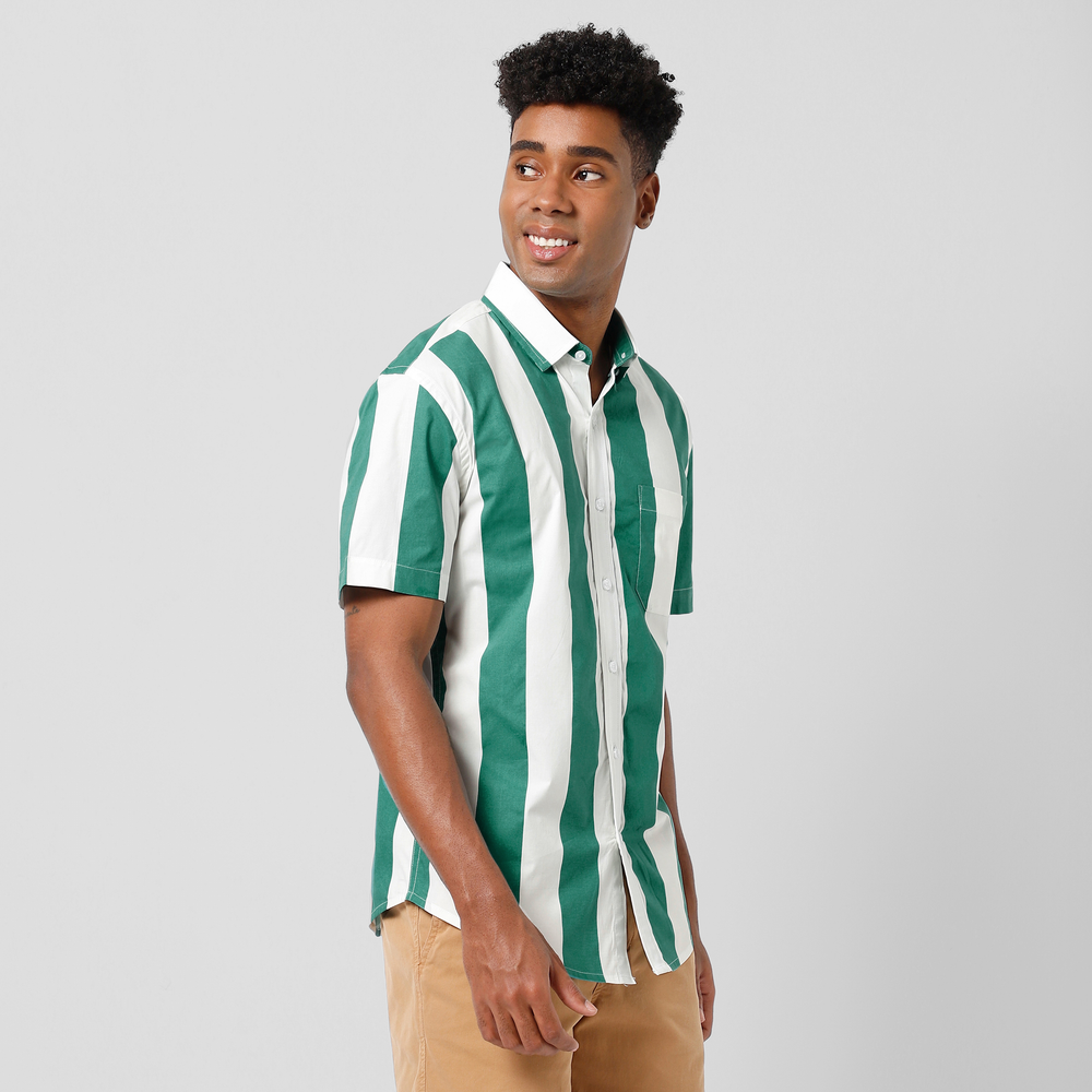 Marina Shirt Green Stripe right side on model