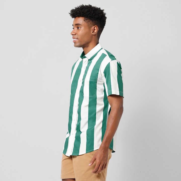 Marina Shirt Green Stripe left side on model