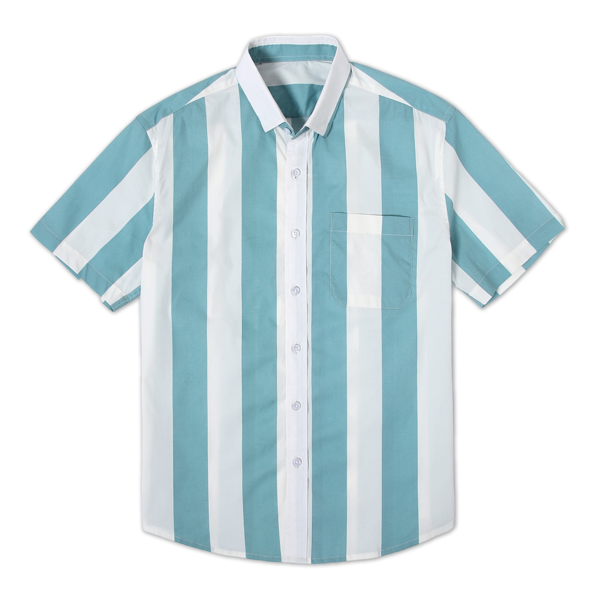 Marina Shirt Sky Stripe front with white buttons, button collar, short sleeves and front left patch pocket