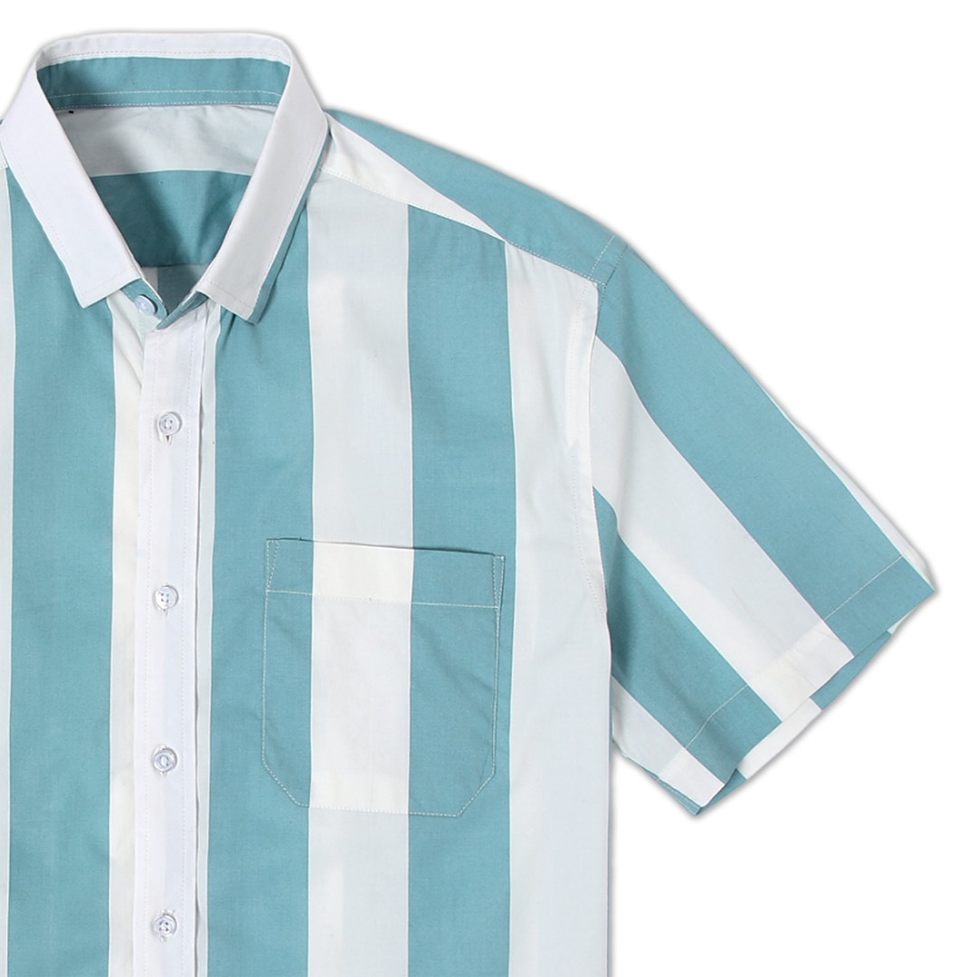 Cabana Shirt Sky Stripe close up of collar and left front pocket