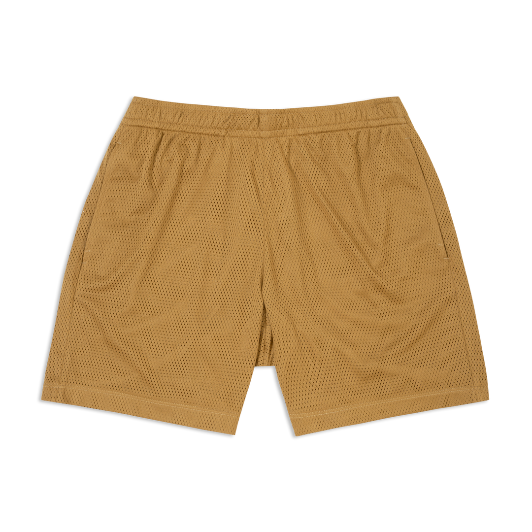 Mesh short flay lay in British Khaki