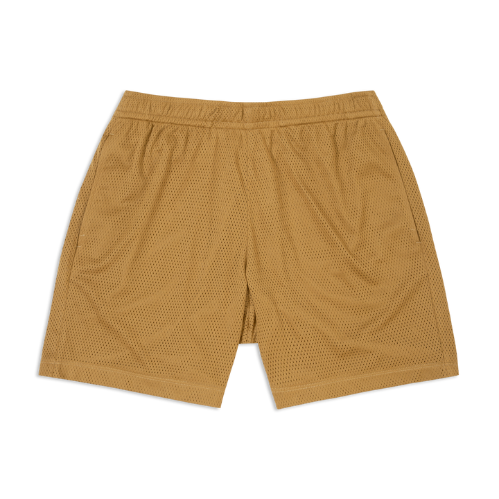 Mesh short flay lay in British Khaki