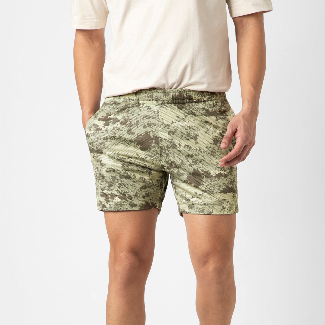 Mesh Short Camo Sand front on model