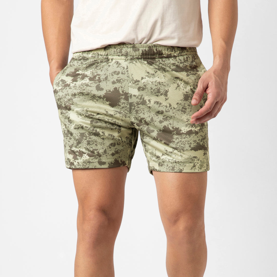 Mesh Short Camo Sand front on model