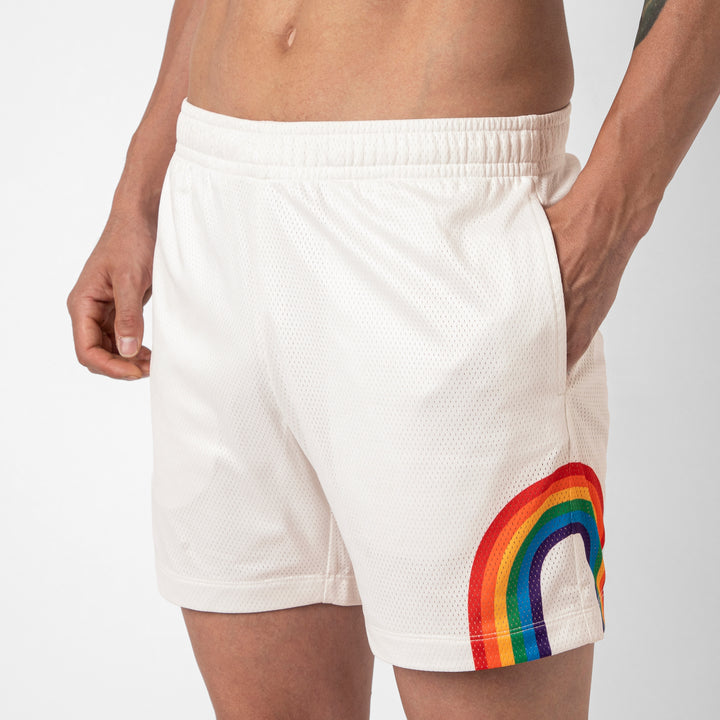 Mesh Short Pride close up on model