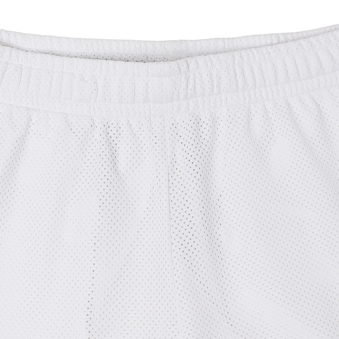 Mesh Short 5.5" White close up elastic waistband