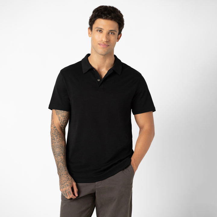 Midweight Supima Polo Black front on model