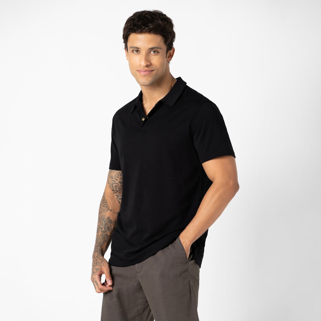 Midweight Supima Polo Black side on model