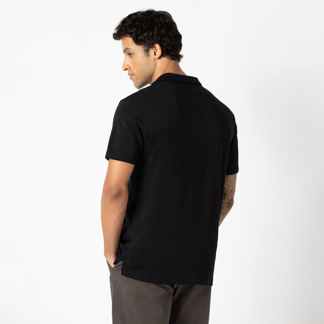 Midweight Supima Polo Black back on model