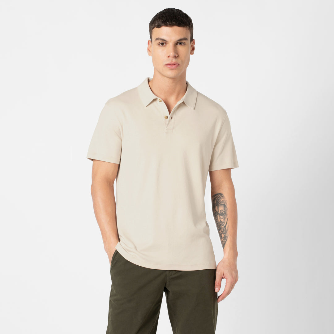 Midweight Supima Polo Bone front on model