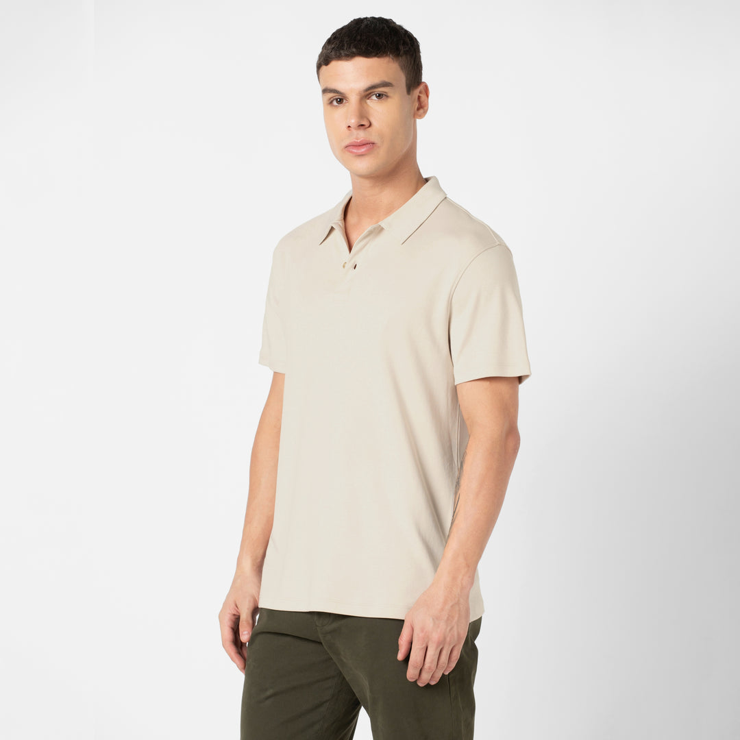 Midweight Supima Polo Bone side on model