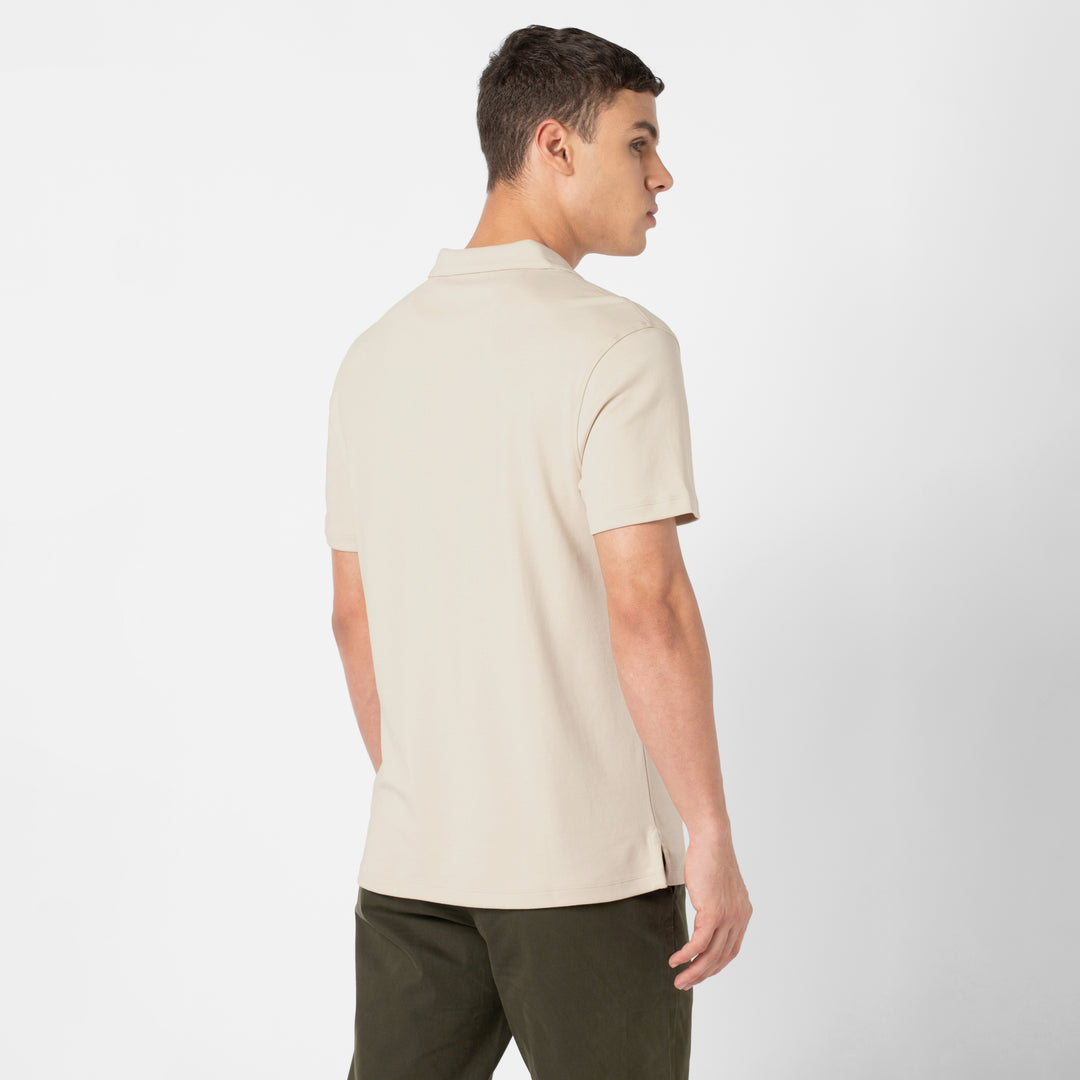 Midweight Supima Polo Bone back on model