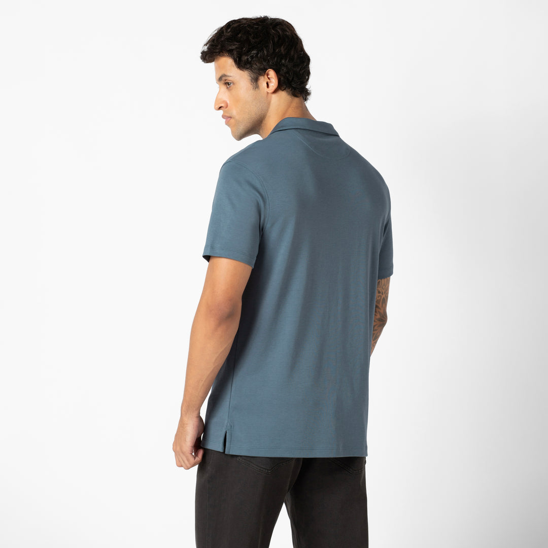 Midweight Supima Polo Denim back on model