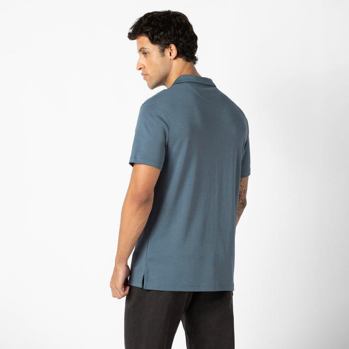 Midweight Supima Polo Denim back on model