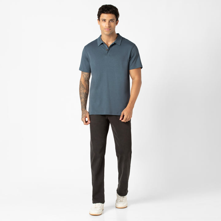 Midweight Supima Polo Denim full body on model