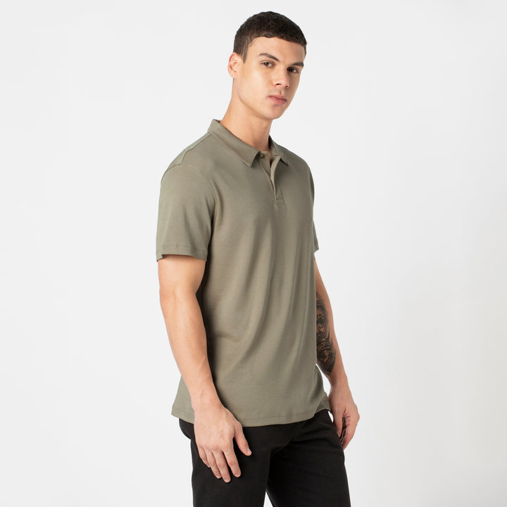 Midweight Supima Polo Fossil side on model