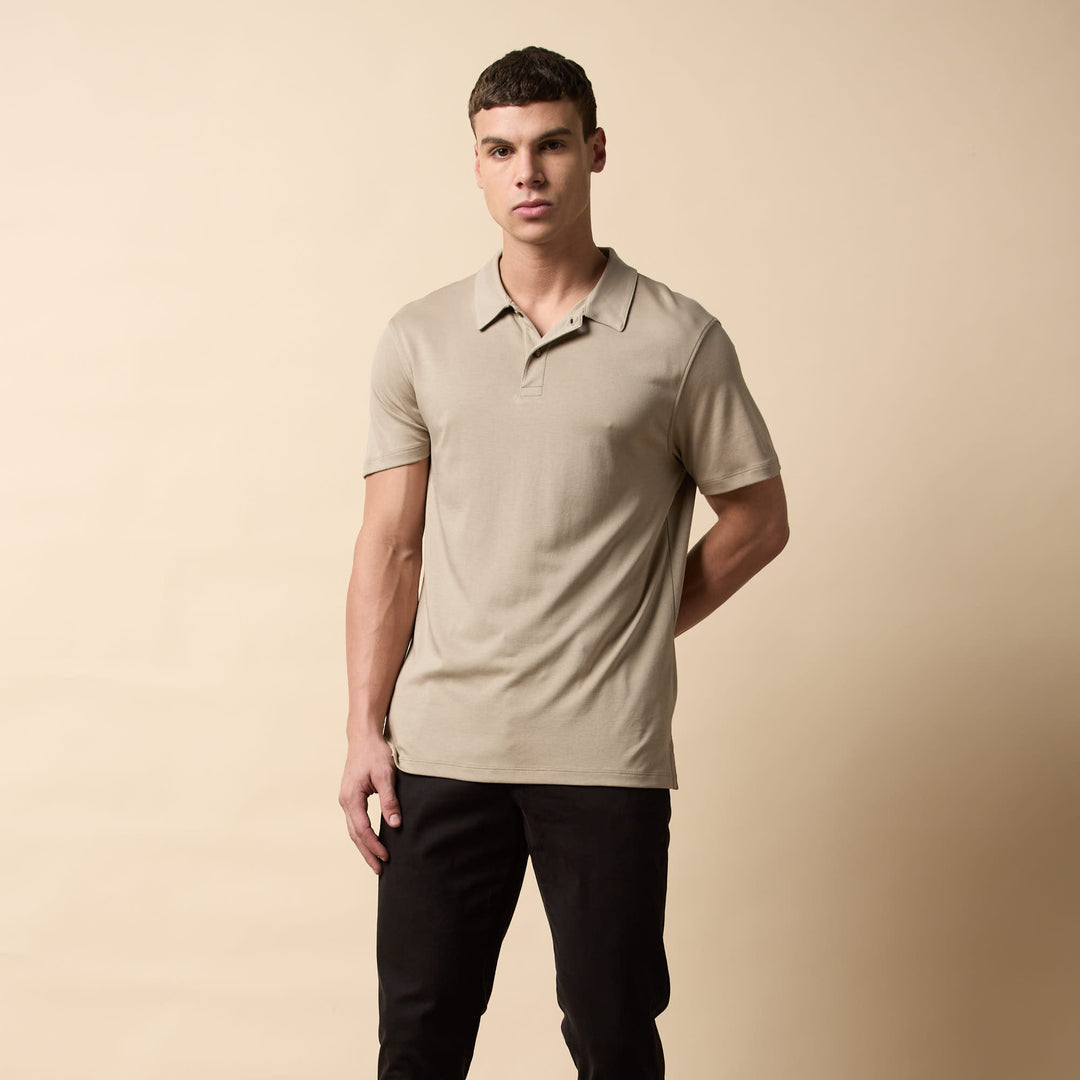 Man wearing Supima Polo in Fossil