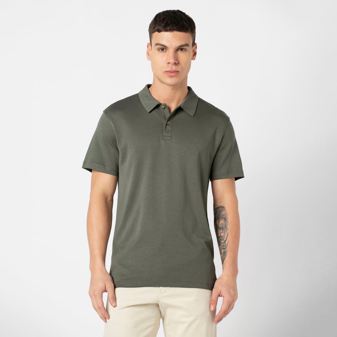 Midweight Supima Polo Graphite front on model