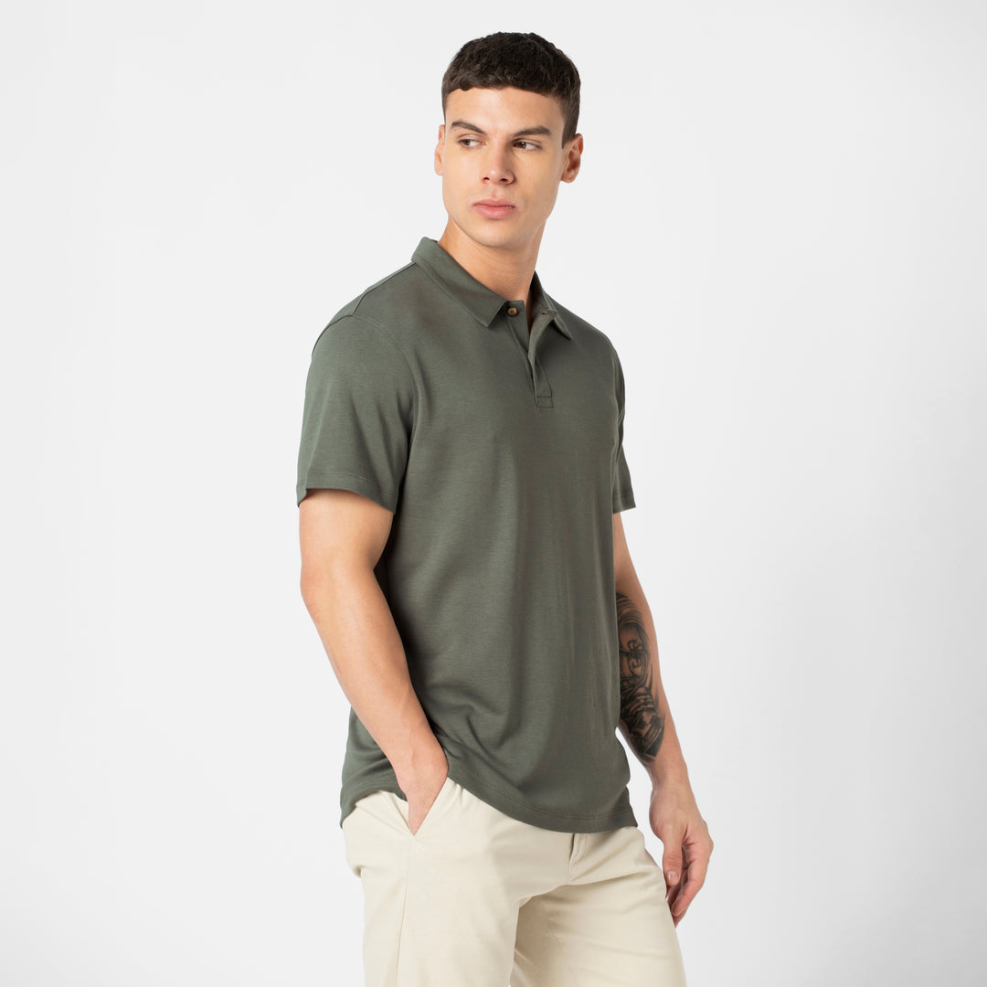 Midweight Supima Polo Graphite side on model