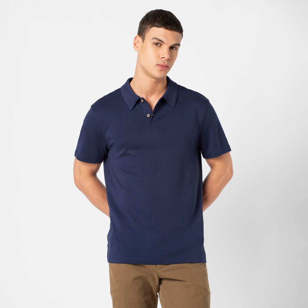 Midweight Supima Polo Navy front on model