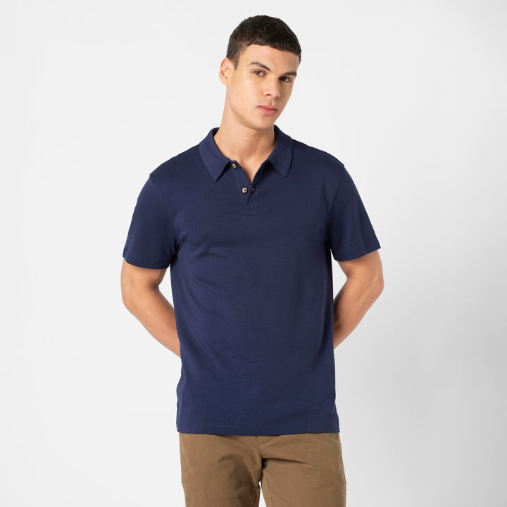 Midweight Supima Polo Navy front on model