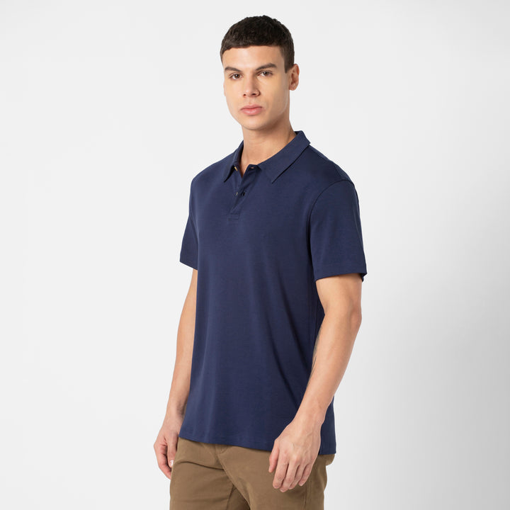 Midweight Supima Polo Navy side on model
