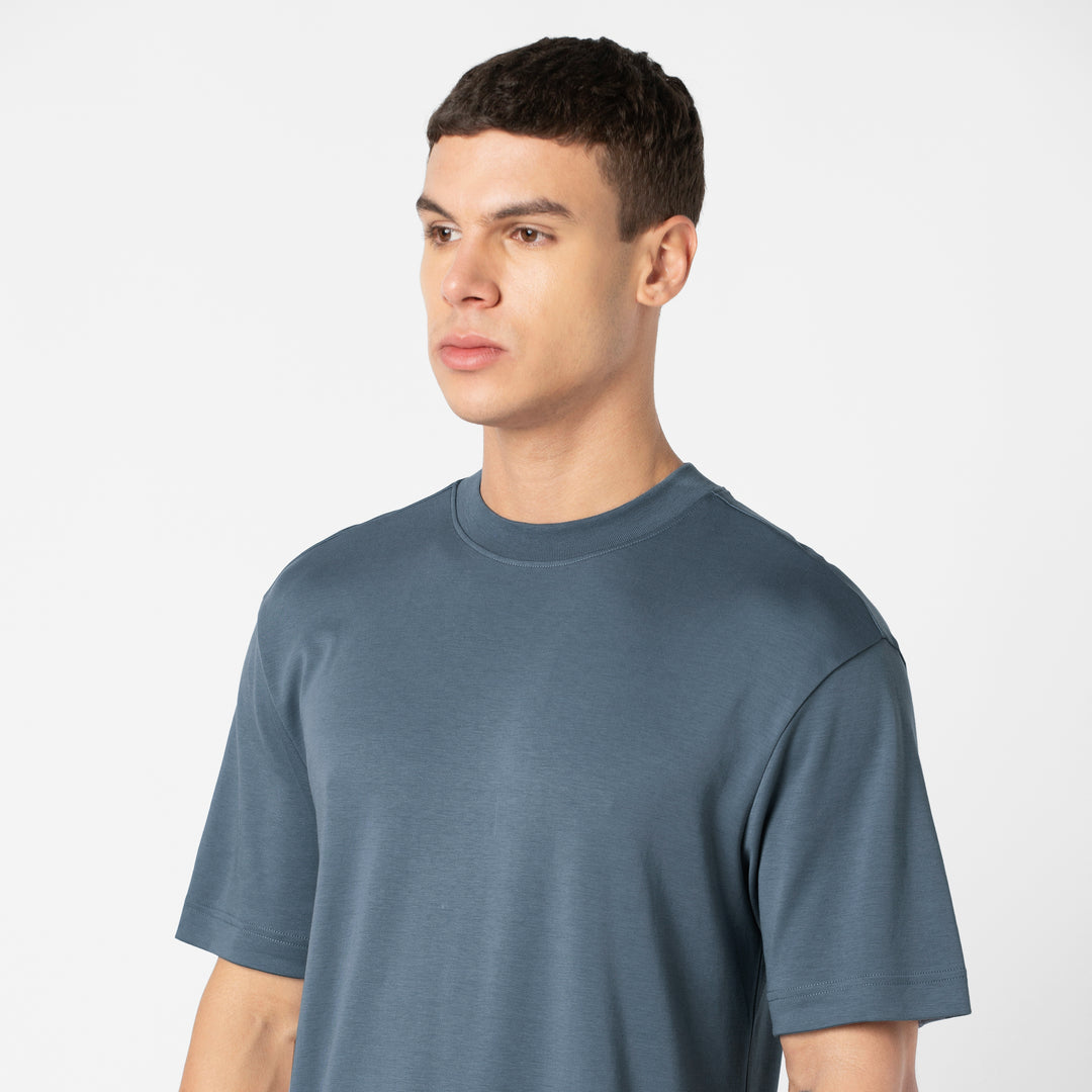 Midweight Supima Tee Denim close up on model